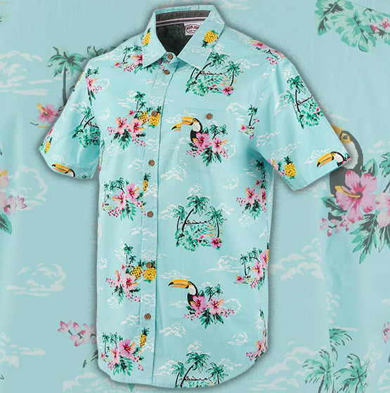 toucan vacay casual shirt with island and pineapple artwork