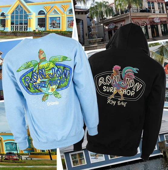 store location branded items featuring Orlando, FL and Key West, FL fall apparel